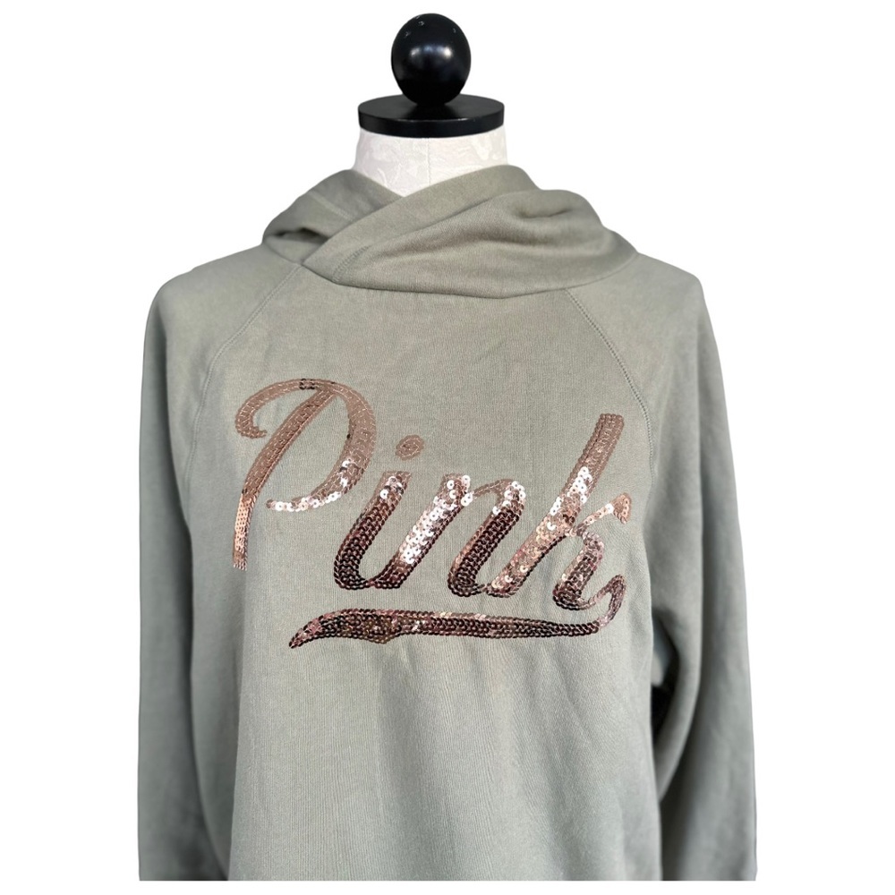 PINK Victoria's Secret Sequin Hoodie Light Green with Pink Sequins Size XS - Picture 13 of 15